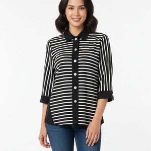 Drapers & Damons Black White Striped Button Down Blouse M